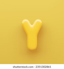 3D Yellow letter Y with a glossy surface on a yellow background .