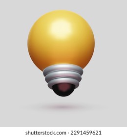 3d yellow light bulb cartoon style vector render