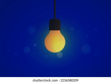 3D yellow light bulb with glowing on deep dark blue background. Symbol of inspiration, solution, ideas , strategy or creativity