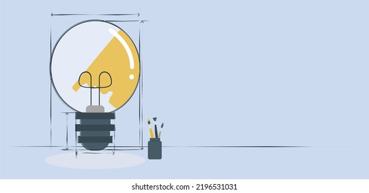 3d yellow light bulb icon isolated on blue background. Render cartoon style minimal yellow, transparent glass light bulb. Creativity idea, business success, strategy concept. 3d realistic vector