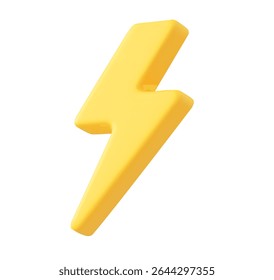 3d yellow lightning bolt, electric thunder icon, isolated on white background. 3d lightning icon in vector illustration