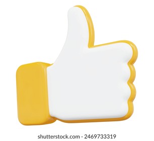 3D yellow like icon thumbs up social sign. Stock vector illustration on isolated background