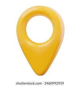 3d yellow map location pointer. Pin code icon of the geolocation map. Plastic cartoon style. Stock vector illustration on isolated background.	
