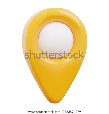 3d yellow map location pointer. Pin code icon of the geolocation map. Plastic cartoon style. Stock vector illustration on isolated background.	
