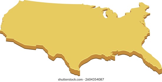 3D yellow map of the United States (cut out)