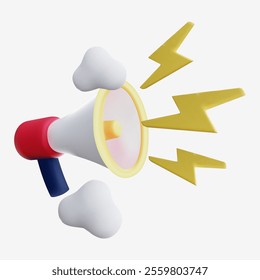 3D Yellow Megaphone Icon with Lightning Bolts for Alerts and Announcements