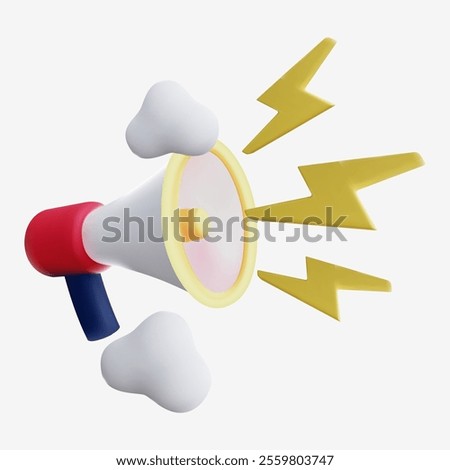 3D Yellow Megaphone Icon with Lightning Bolts for Alerts and Announcements