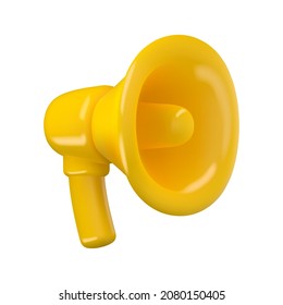 3d yellow megaphone realistic icon isolated on white background. Vector speaker illustration