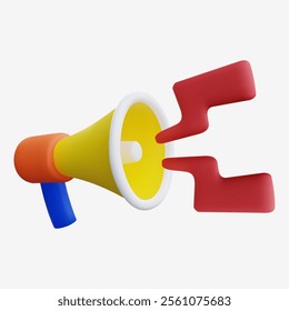 3D Yellow Megaphone with Red Lightning Bolts