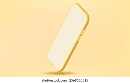 3D yellow mobile phone icon vector. Communication SMS, emails, and social media business mock up background. Cartoon yellow smartphone with empty white screen.