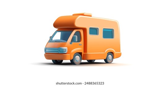 3D amarillo coche de autocaravana del motor, vehículo camper. Para conceptos de diseño de vacaciones de verano, turismo y viajes en familia. Vector