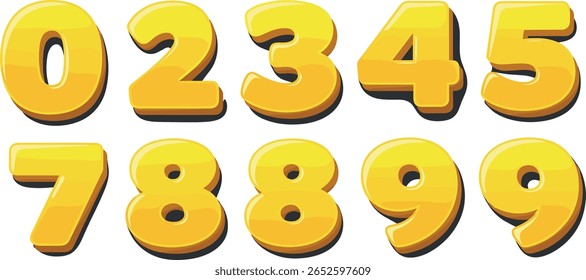 Números amarelos 3D de 0 a 9. Definir número de volume para cartaz e banner