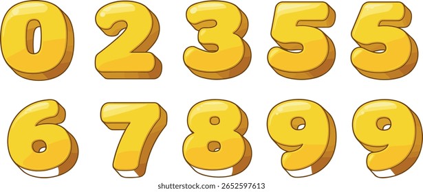 Números amarelos 3D de 0 a 9. Definir número de volume para cartaz e banner