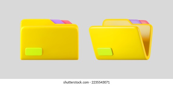 Icono de carpeta de archivo vacío abierto de 3d amarillo sin documento aislado en segundo plano. Representar carpeta con papel para el concepto de archivo de administración. 3.ª ilustración vectorial simple de dibujos animados