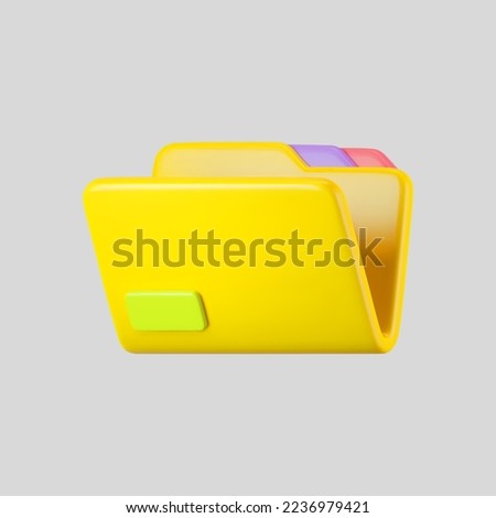 3d yellow open empty file folder icon without document isolated on background. Render folder with paper for management file concept. 3d cartoon simple vector illustration