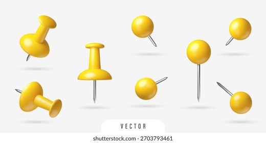 3D gelber Stift und Daumennagel Set. Isolierte realistische verschiedene Vektordesign-Elemente