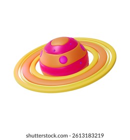 3d Yellow Planet with Rings Around Space Concept Cartoon Design Style Isolated on a White Background. Vector illustration