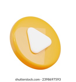 3d yellow play button icon. Symbol to watch tv, video, movie,live stream. Stock vector illustration on isolated background.	
