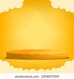 3d yellow podium for product placement with bright background. cartoon comic pop art style design 