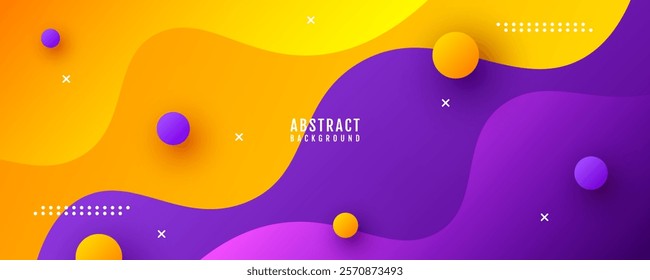 3D yellow purple abstract background overlap layer on bright space with flowing waves decoration. Modern graphic design element cutout style concept for web banner, art, flyer, card or brochure cover