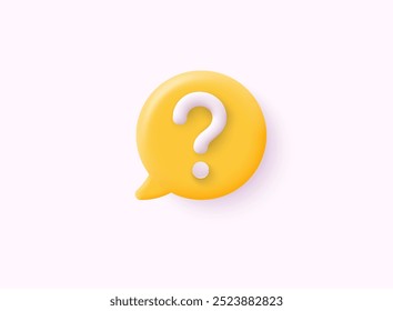 3d yellow question mark. Faq problem solution symbol. 3D vector illustration on isolated background. 