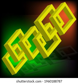 3d yellow rectangle repeating and shaded on dark background with green red gradient effect. dynamic vector illustration of presentation