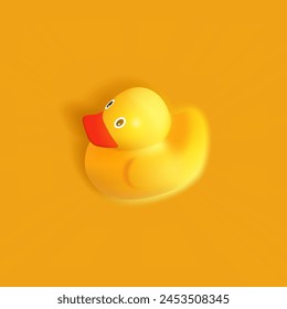 3D yellow rubber duck on yellow background. 3D realistic vector object