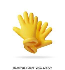 Guantes de goma 3d amarillo aislados en blanco. Icono de guantes de látex. Higiene, limpieza, lavado, limpieza. Equipo de trabajo y protección. Ilustración vectorial