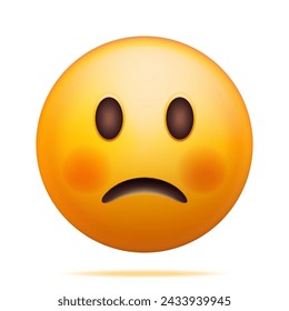 3D Gelb Sad Emoticon isoliert auf Weiß. Render trauriges Emoji. Etwas unglückliches Gesicht. Kommunikation, Web, Social-Network-Medien, App-Taste. realistische Vektorgrafik