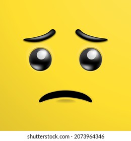 3d Yellow sad face, building block brick toy emoji icon, Simple emotion happy face for kid wallpaper, fun play game, decoration, post, poster, flyer, cover, brochure. Vector Illustration