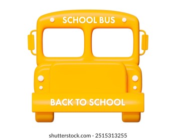 3d yellow school bus, front view. Back to school. Stock vector illustration on isolated background.