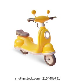 3d Yellow Scooter Plasticine Cartoon Style Isolated on a White Background Delivery Service Concept. Vector illustration