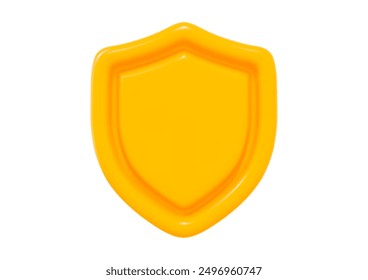 3d yellow shield. Cartoon style. Concept of secure protection. Stock vector illustration on isolated background.