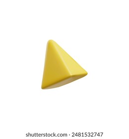 3D yellow small cone with rounded edges. View from below. The object levitates in space. Decorative design element from the gaming metaverse. Vector illustration isolated on white background.