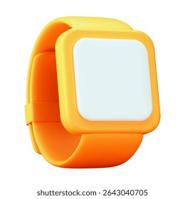 3d yellow  smart watch. Gadget for sport, healthy lifestyle. Modern clock for hand. Cartoon style. Stock vector illustration on isolated background.