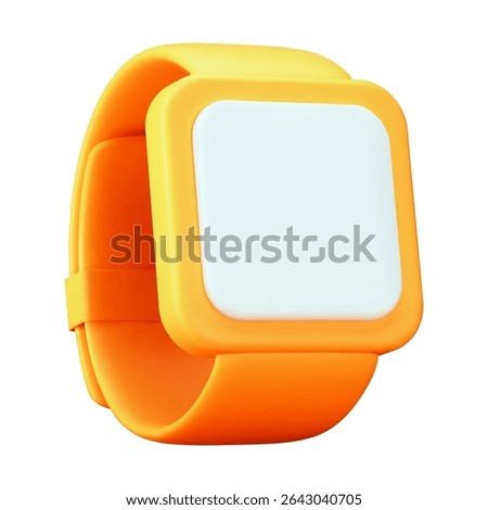 3d yellow  smart watch. Gadget for sport, healthy lifestyle. Modern clock for hand. Cartoon style. Stock vector illustration on isolated background.