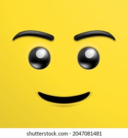 3d Yellow smile face, building block brick toy emoji icon, Simple emotion happy face for kid wallpaper, fun play game, decoration, post, poster, flyer, cover, brochure. Vector Illustration