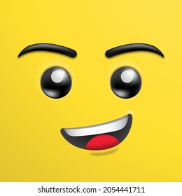 3d Yellow smile face, building block brick toy emoji icon, Simple emotion happy face for kid wallpaper, fun play game, decoration, post, poster, flyer, cover, brochure. Vector Illustration