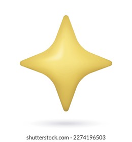 3d yellow star icon realistic plastic three dimensional vector illustration on white background with shadow underneath.
