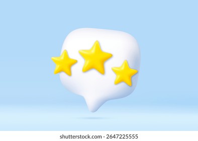3d Yellow star inside white speech bubble on blue background, symbolizing favorite, rating, or featured content. 3d render. Vector illustration
