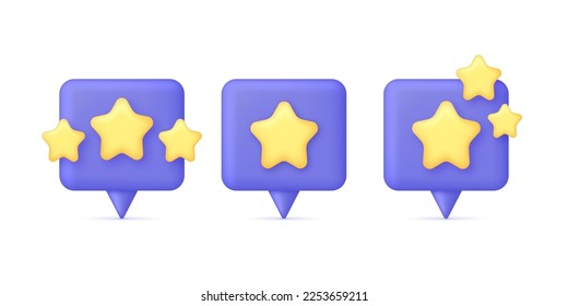 3D Yellow star on Speech Bubble. Online feedback, survey or review concept. Trendy and modern vector in 3d style.