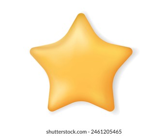 3d yellow star. Realistic golden metal or plastic badge of positive customer feedback, good review, award for winner with best results. Vector illustration isolated on white