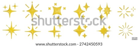 3d yellow star sparkle illustration. Sparkles emoji icon. 3D vector illustration.