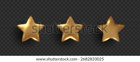 3D yellow stars different shapes on white background. stars glossy colors. realistic 3d design cartoon style for christmas with decorative holiday elements. vector design.