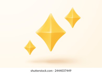 3d yellow stars glossy color icon for game on pink background. Customer rating feedback from client about employee of UI website concept. 3d star quality icon vector with shadow render illustration