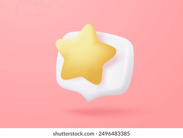 3d yellow stars glossy color icon for rating on pastel background. Customer rating feedback from client about employee of UI mobile concept. 3d star quality icon vector with shadow render illustration