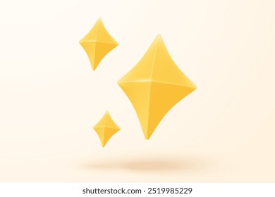 Icono de color brillante de estrellas amarillas 3D para el juego sobre fondo rosa. Comentarios de calificación de Cliente del cliente sobre el empleado del concepto de Sitio web de interfaz de usuario. Vector de iconos de calidad de estrella 3D con ilustración de sombras