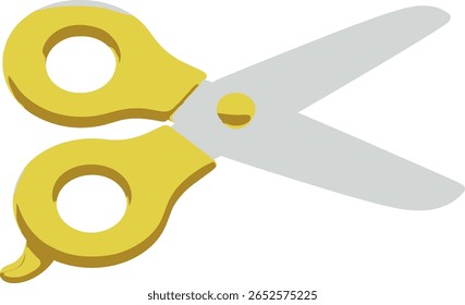 3D Yellow Stationery Scissors. Office supplies. School and education.