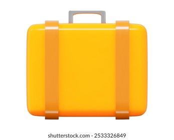 3d yellow suitcase or luggage icon. Suitcase for vacation, holiday, tourism in cartoon style. Stock vector illustration on isolated background.