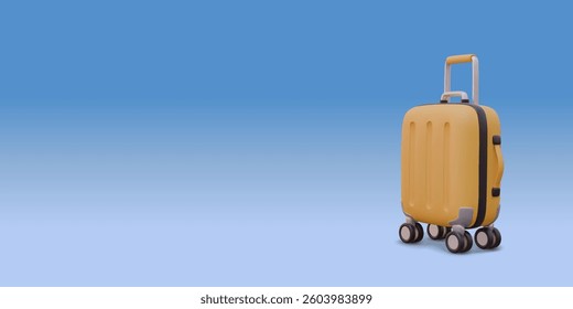 3D Yellow Suitcase Luggage. Travel Object, Pack things. Time to Travel. Vector illustration on gradient background